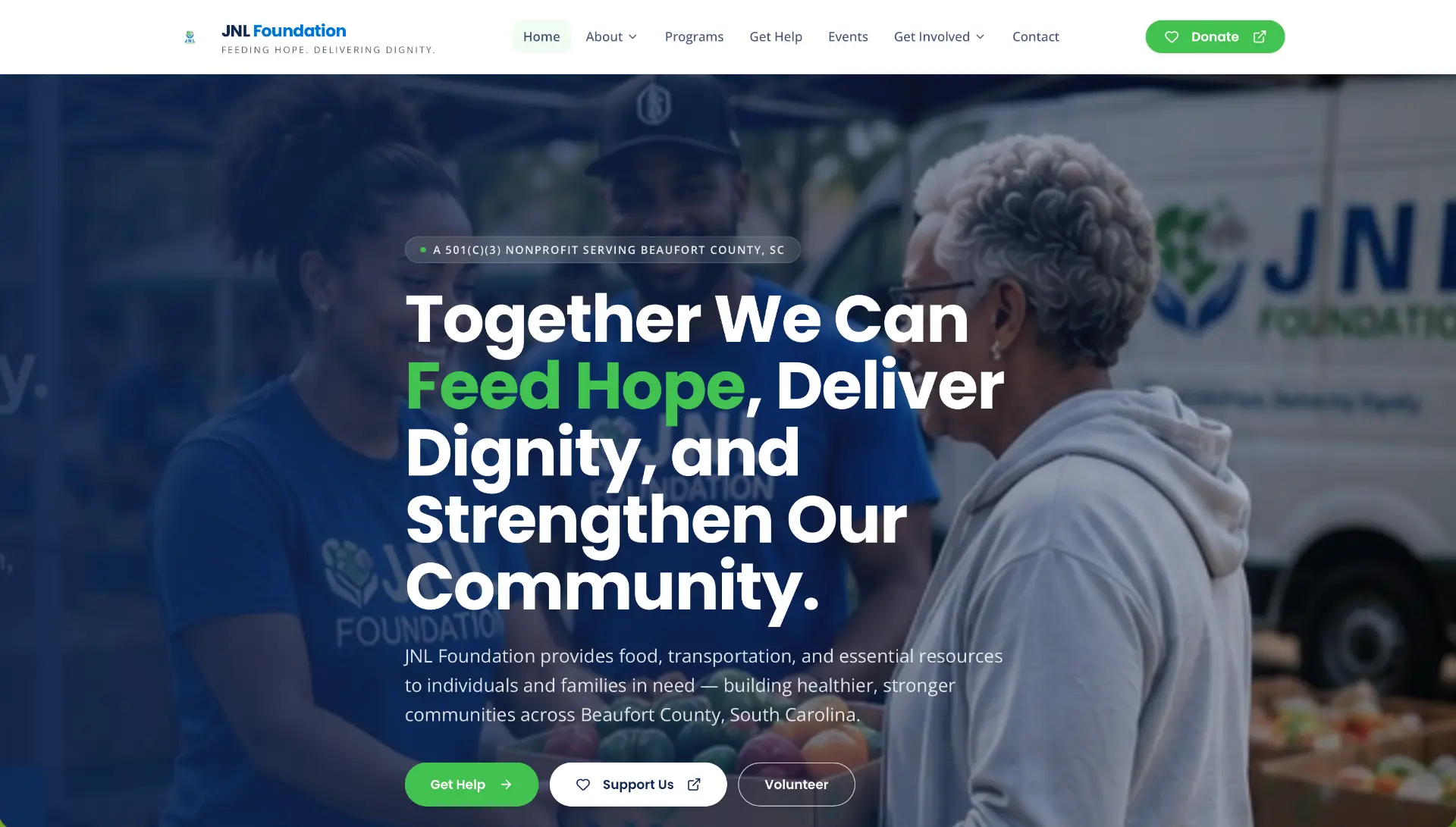 A nonprofit website developed by Accion, shown in a desktop browser frame.